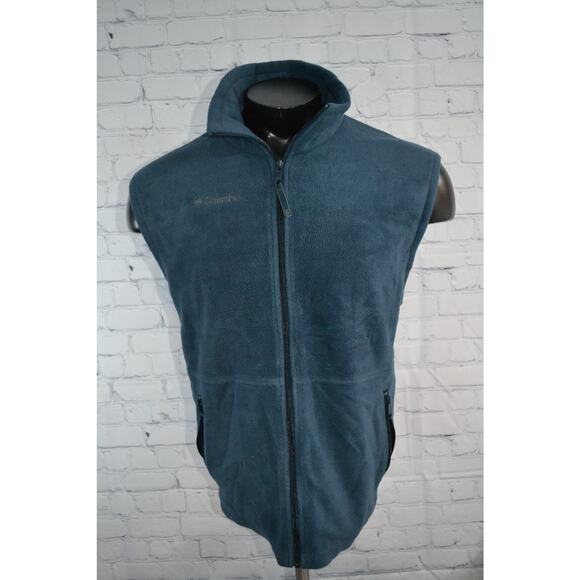 48190 Columbia Fleece Jacket Vest Mens Size Large Camping Hiking Blue Polyester - Picture 1 of 6